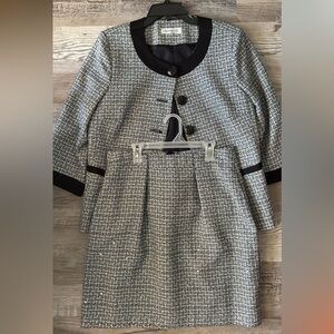 Black and White Tweed Blazer skirt set with 3/4 Sleeves